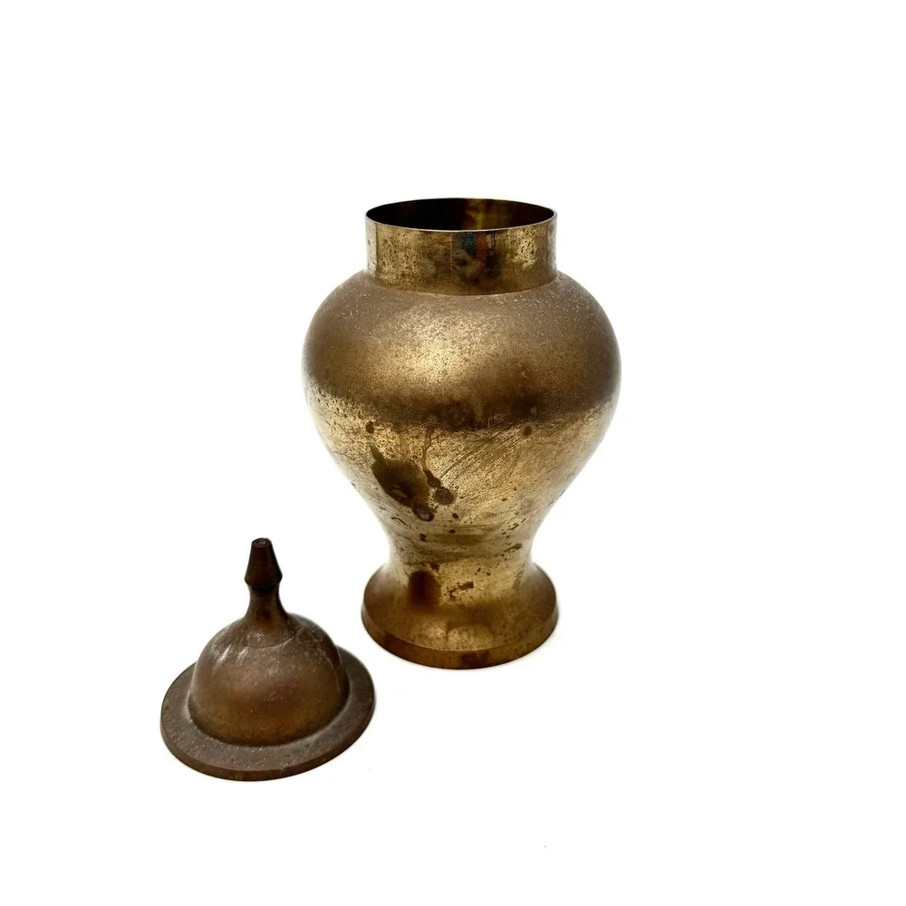Vintage Brass Ginger Jar Urn with Lid Made in India Patina Decor 7.5 Inch‎